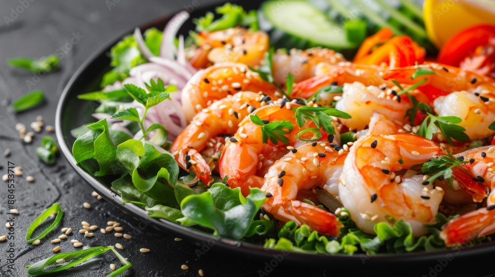 The national cuisine of Japan. Shrimp salad with vegetables. The national cuisine of Japan. Shrimp salad with vegetables.