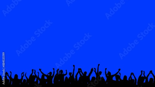 4k animated videos.  silhouette of a crowd of people at a club concert or sporting event, isolated on a blue background