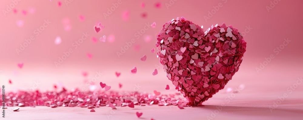 A heart with pink glitter and pink petals surrounding it. A heart with pink glitter and pink petals surrounding it.