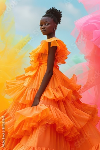 Wallpaper Mural A Model Walks the Runway in a Vibrant Orange Dress Torontodigital.ca