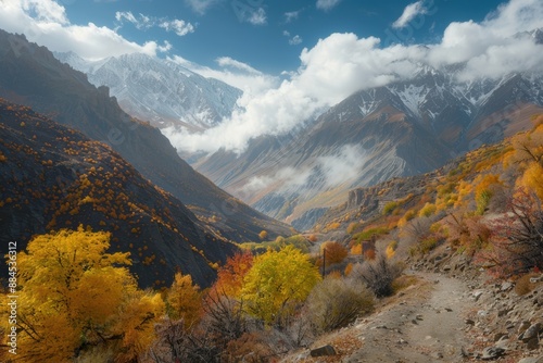 Happy people enjoying cozy mountain tours in autumn.