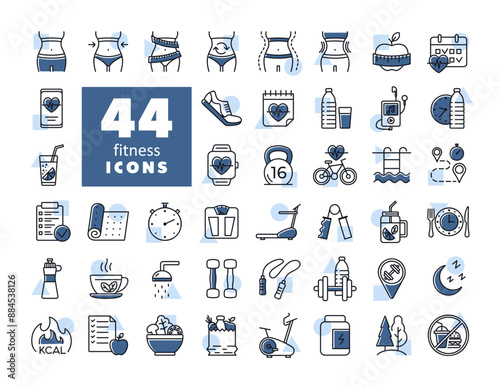 Fitness and health vector icon set