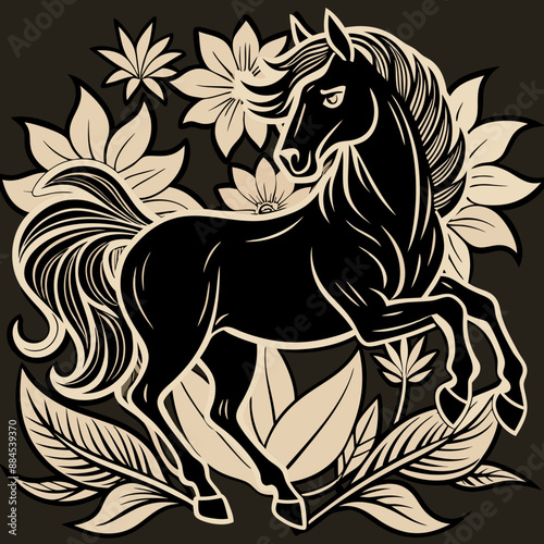 majestic horse prancing amid floral elements show