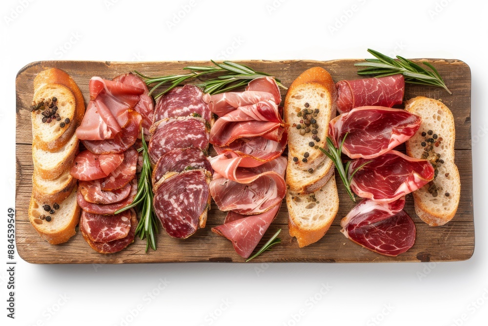 A sophisticated display of gourmet charcuterie with assorted meats and cheeses beautifully arranged for an elegant presentation A sophisticated display of gourmet charcuterie with assorted meats and cheeses beautifully arranged for an elegant presentation