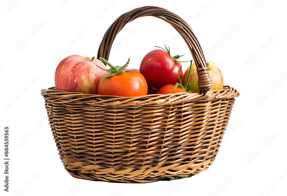 wicker basket with apples and tomatoes isolated on transparent background wicker basket with apples and tomatoes isolated on transparent background