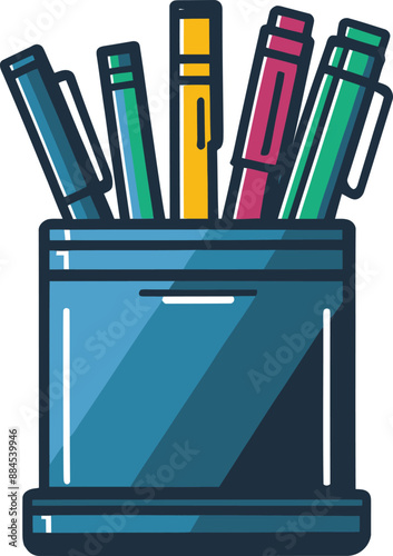 Office pencil and pen holder isolated illustration
