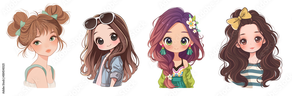 cute girl street fashionista clipart collection set, PNG cartoon die cut isolated transparent background cute girl street fashionista clipart collection set, PNG cartoon die cut isolated transparent background