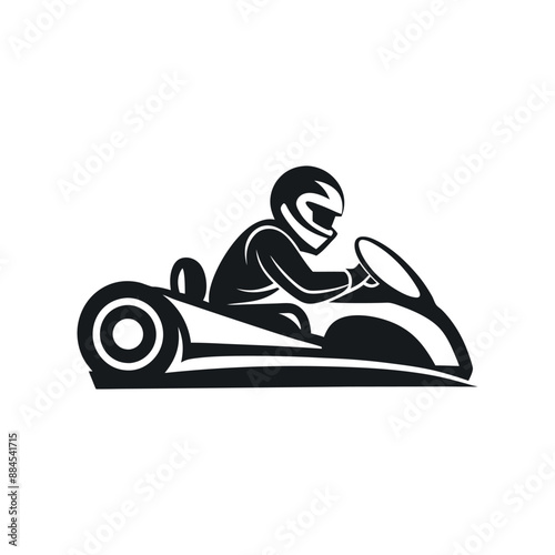 Kart racer vector, Go Kart logo silhouette design on white background