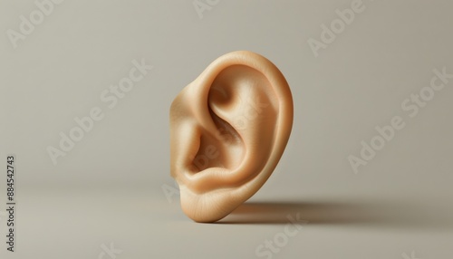 Close Up Image Of A Human Ear Against A Neutral Background photo