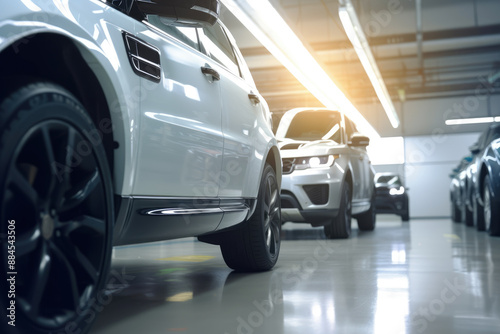 generated illustration selective focus of car in automobile repair service center