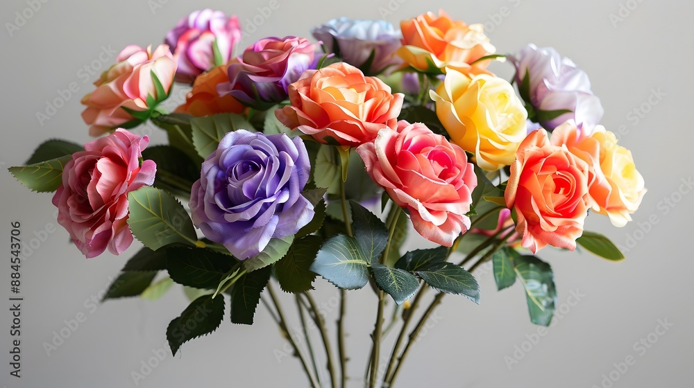 Artificial elegance beautiful colorful blossom rose flowers bouquet. Close up white and blue rose flowers bouquet for Valentine or wedding background and wallpaper. 