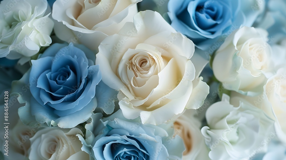 Artificial elegance beautiful colorful blossom rose flowers bouquet. Close up white and blue rose flowers bouquet for Valentine or wedding background and wallpaper. Artificial elegance beautiful colorful blossom rose flowers bouquet. Close up white and blue rose flowers bouquet for Valentine or wedding background and wallpaper.