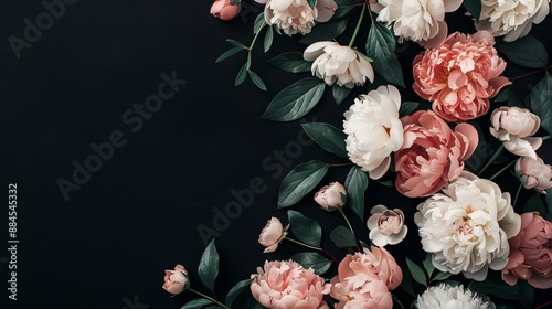 Fototapeta Naklejka Na Ścianę i Meble -  Floral arrangement with peonies on a dark background