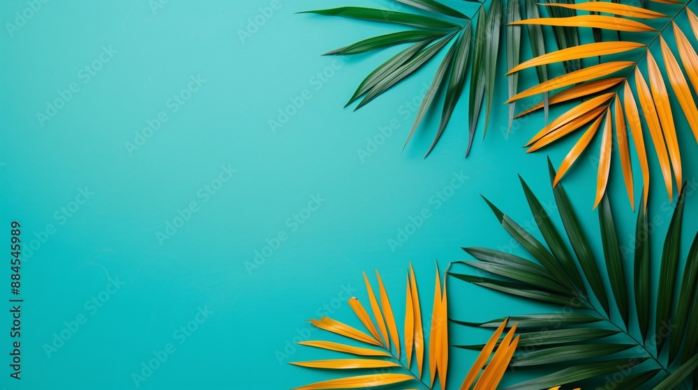 Tropical Palm Leaves on Turquoise Background Tropical Palm Leaves on Turquoise Background