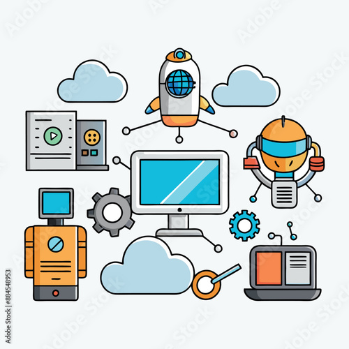 Linear Flat Businessman levitate in Zen pose and lamp, house, family silhouette money in circle around vector illustration. Human Values concept.