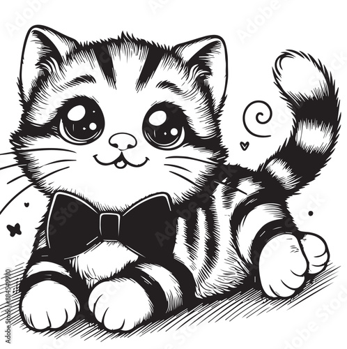 Illustration of a striped cat on a black and white background 