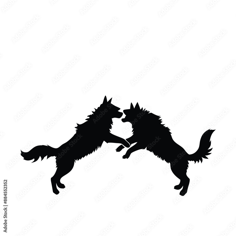 Fototapeta premium dog silhouettes fighting each other in vector style