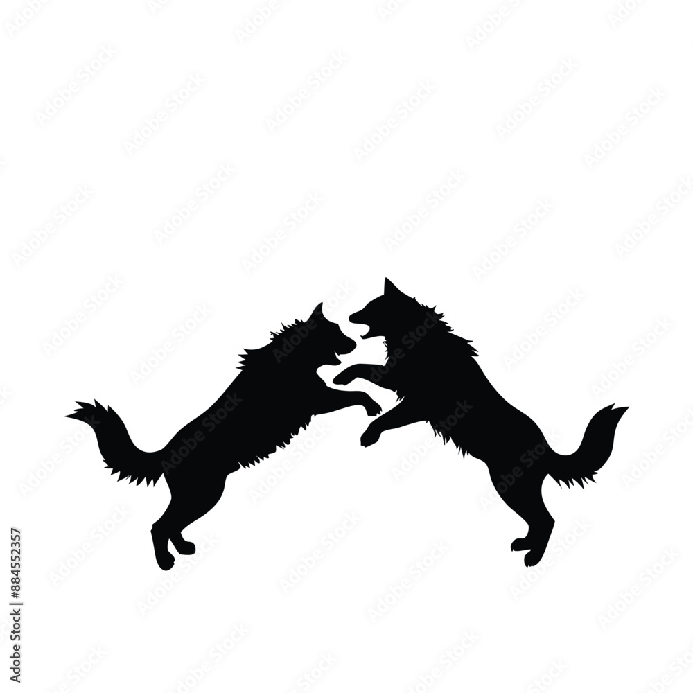 Fototapeta premium dog silhouettes fighting each other in vector style