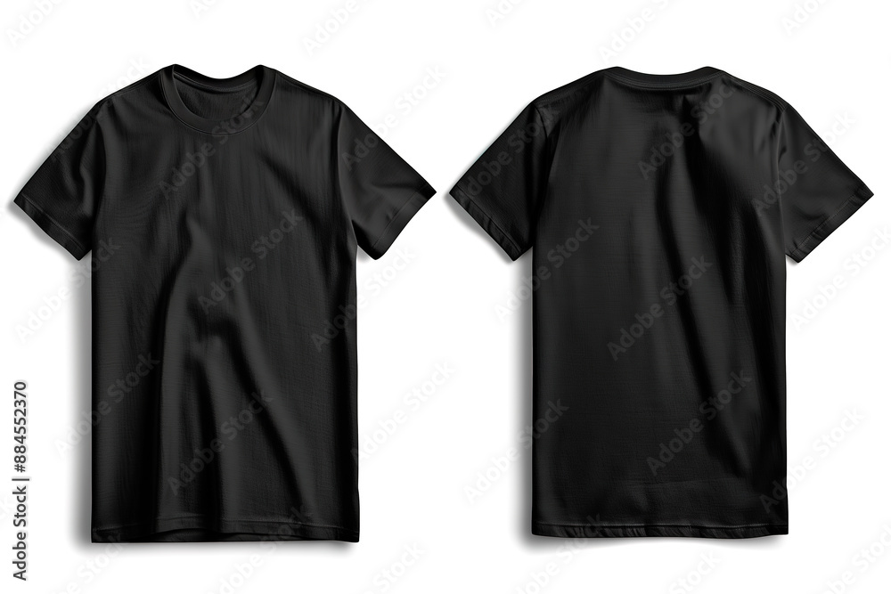 Black Cap Sleeve T-Shirt Mockup Front and Back Views on White Background Black Cap Sleeve T-Shirt Mockup Front and Back Views on White Background