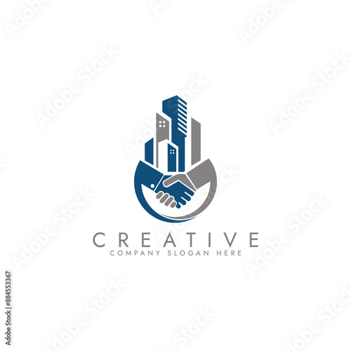 property business logo with handshake vector