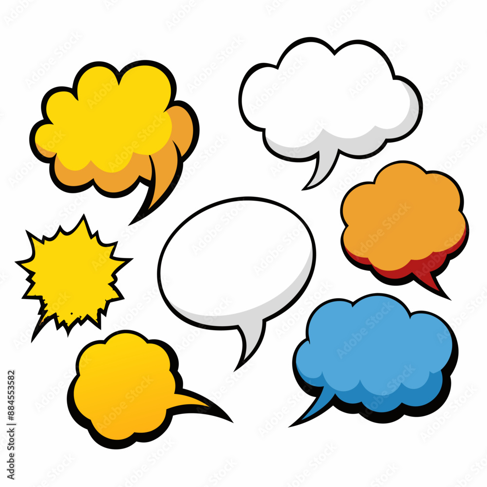 A collection of vibrant speech bubbles against a plain white backdrop A collection of vibrant speech bubbles against a plain white backdrop