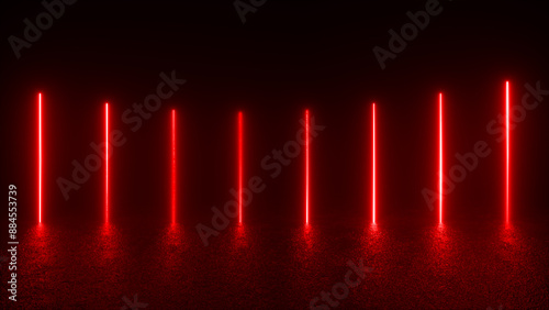 Red neon lights illuminate a dark room. The glow of the lines creates a striking contrast against the black background.