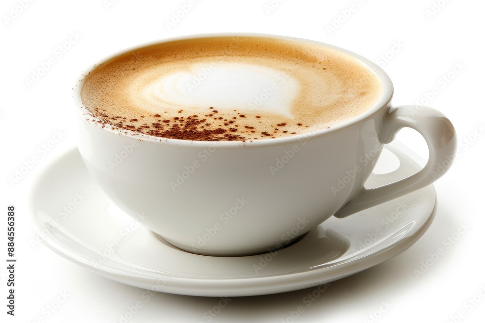 Classic Cappuccino in White Cup Smooth and Creamy Close up View Classic Cappuccino in White Cup Smooth and Creamy Close up View