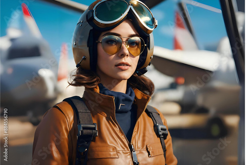 A Beautiful Girl Pilot Wearing Aviator Goggles. AI-generated 