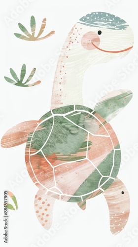 cute turtle minimal watercolor painting style earth tone palette artwork isolated on white background	
 photo