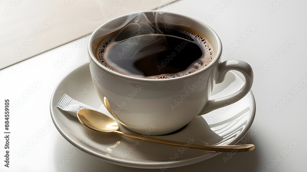 Obraz premium A cup of coffee with a spoon on top