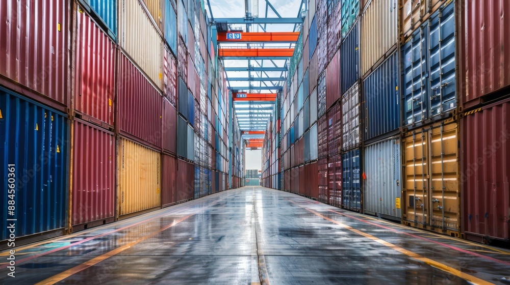Fototapeta premium Rows of colorful cargo containers at the shipping yard