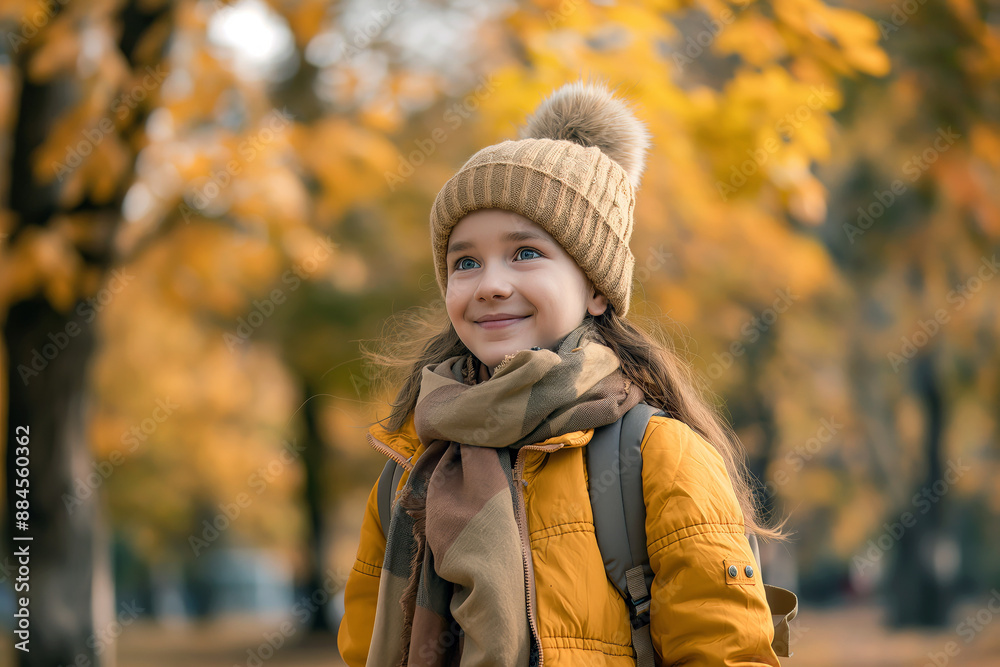 A schoolgirl, smiling and walking in a park with autumn foliage, minimalistic composition, soft daylight, natural background. A schoolgirl, smiling and walking in a park with autumn foliage, minimalistic composition, soft daylight, natural background.
