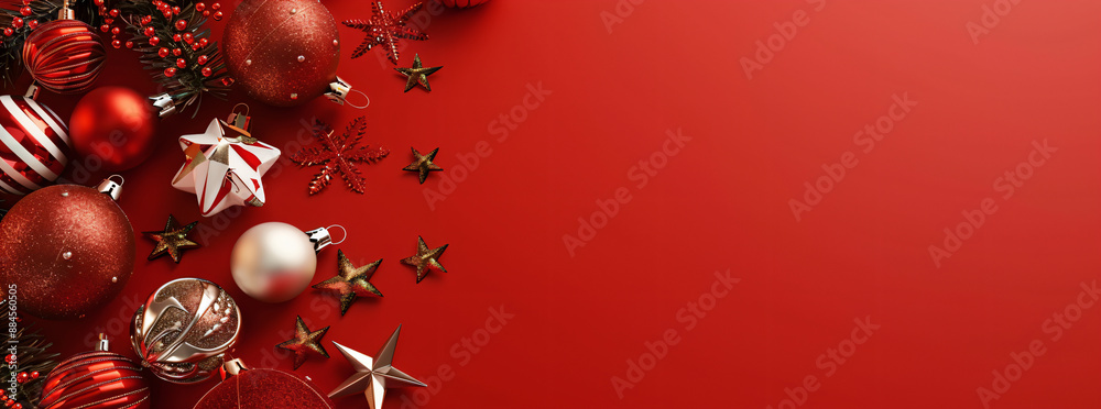 Red and Gold Christmas Ornament Border. Red and Gold Christmas Ornament Border.