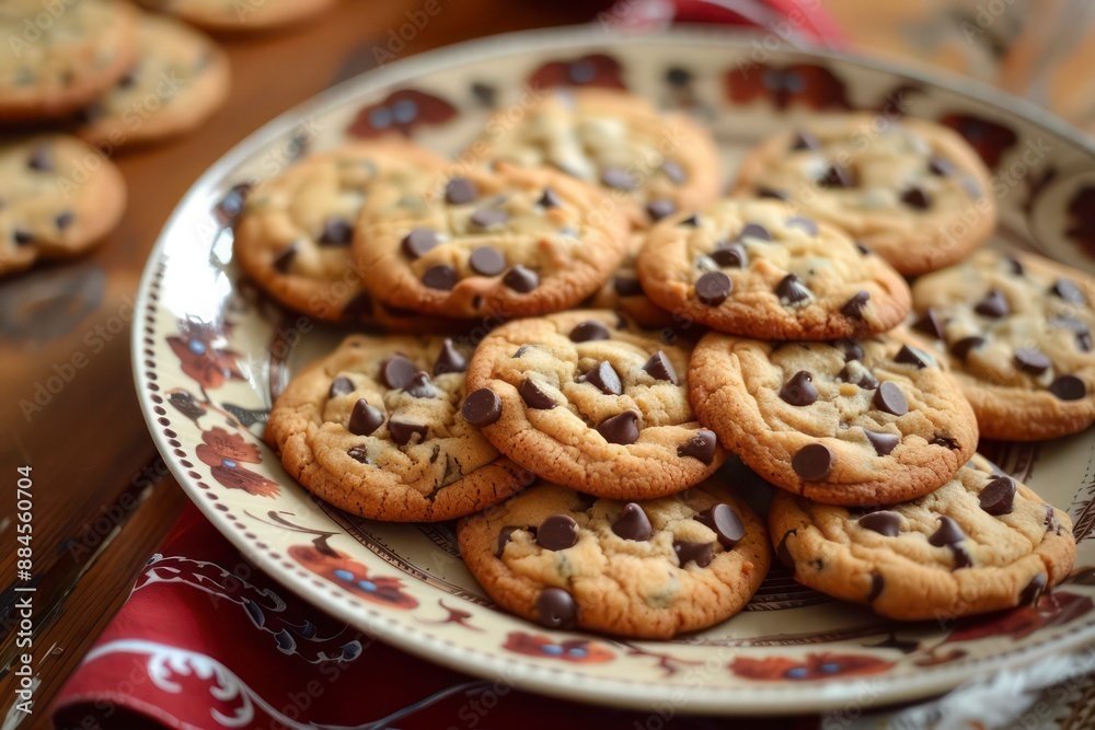 Chocolate Chip Cookies on plate: Freshly Baked and Perfectly Plated Delights Chocolate Chip Cookies on plate: Freshly Baked and Perfectly Plated Delights