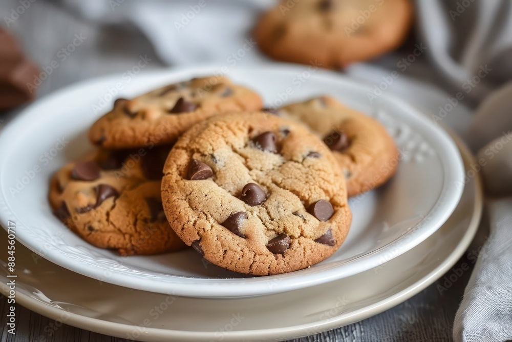 Chocolate Chip Cookies on plate: Freshly Baked and Perfectly Plated Delights Chocolate Chip Cookies on plate: Freshly Baked and Perfectly Plated Delights
