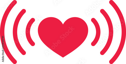 Heart wifi icon . Red wifi heart icon . Love signal icon . Heart waves symbol . Vector illustration