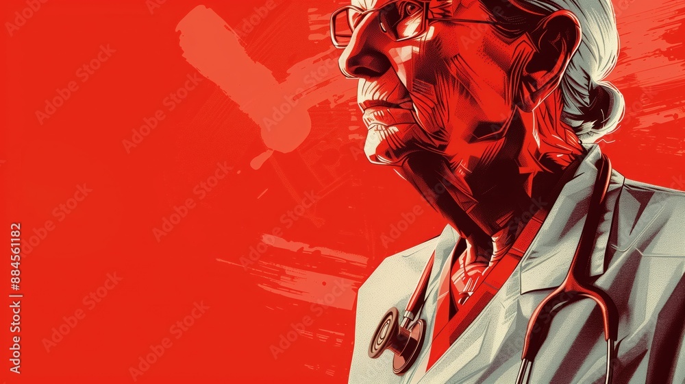 Obraz premium old doctor on a red background