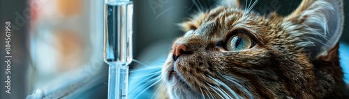 Closeup of a cat receiving intravenous fluids in intensive care