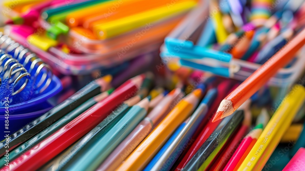 A dynamic pile of colored pencils and pens in various colors and sizes, creating an artistic sense of chaos and creativity, ideal for drawing and writing enthusiasts. A dynamic pile of colored pencils and pens in various colors and sizes, creating an artistic sense of chaos and creativity, ideal for drawing and writing enthusiasts.