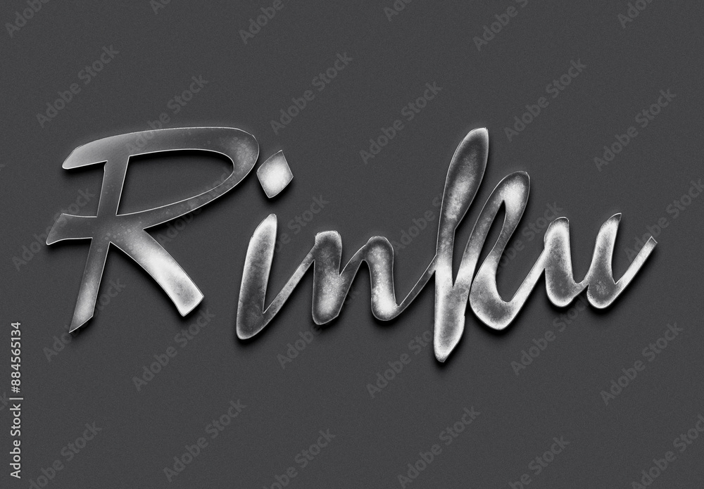 Chrome metal 3D Hindi name design of Rinku on grey background. Chrome metal 3D Hindi name design of Rinku on grey background.