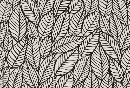 Seamless grey and black floral background with leaves. Hand drawn minimal abstract organic shapes pattern. Vector abstact pattern with black leaves.