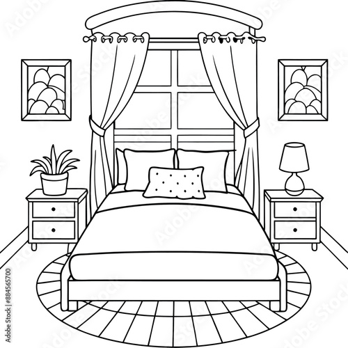 Cute Bedroom Coloring Page Illustration vector