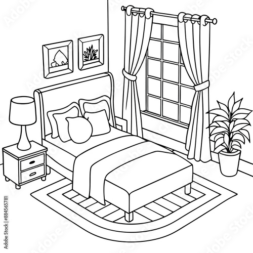 Cute Bedroom Coloring Page Illustration vector