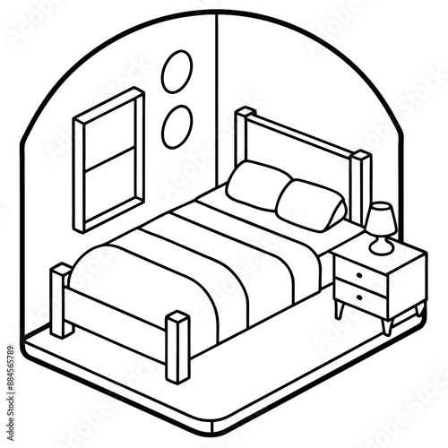 Cute Bedroom Coloring Page Illustration vector