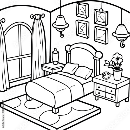 Cute Bedroom Coloring Page Illustration vector