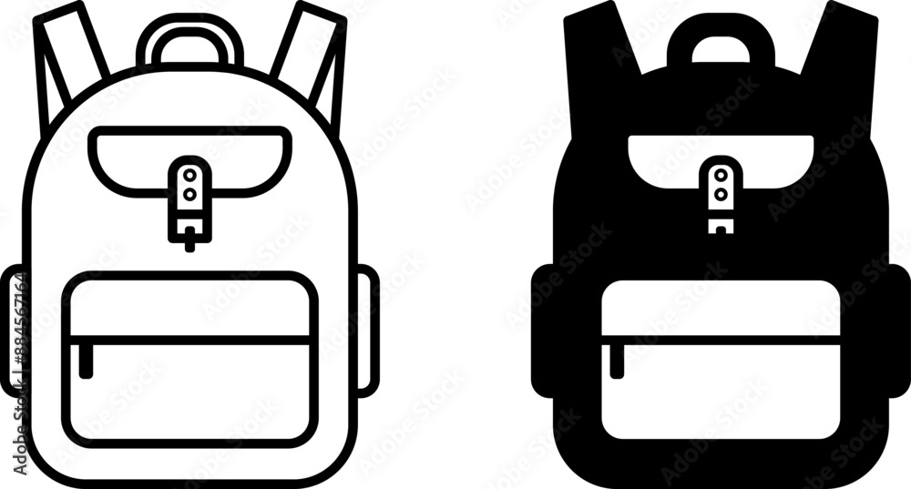 School Bag Icons. Black and White Vector Icons of Schoolboy Backpack. Education Concept School Bag Icons. Black and White Vector Icons of Schoolboy Backpack. Education Concept