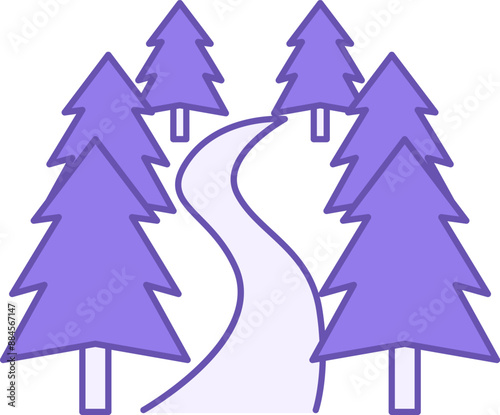 Colored Forest Icon. Vector Icon of Trees and Road. Travel and Tourism. Camping and Tourism Concept