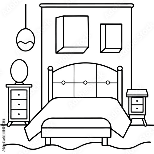 Cute Bedroom Coloring Page Illustration vector