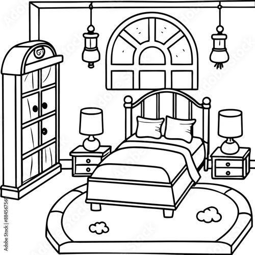 Cute Bedroom Coloring Page Illustration vector