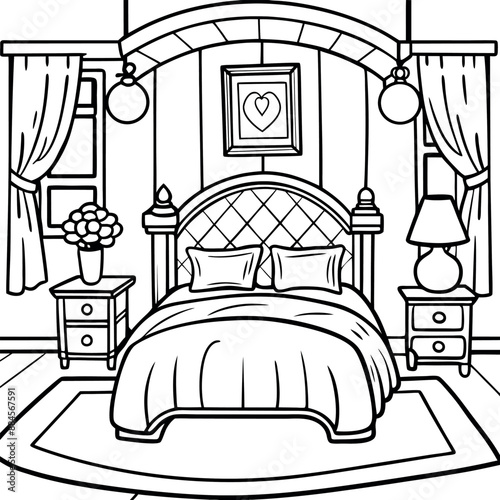 Cute Bedroom Coloring Page Illustration vector